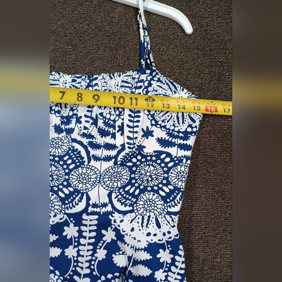 Alyn Paige Sun Dress Sz Small Boutique Blue White Floral Spaghetti Straps Retro - Picture 8 of 9